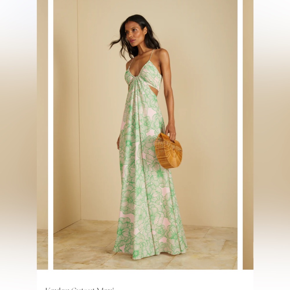 AMUR Kalyan Cutout Maxi Dress Pink with Green Floral Print - Picture 3 of 9